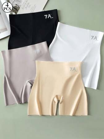 4 Pairs High Waist Tummy Control Seamless Yoga Pants, Ice Silk Lifting & Sculpting, No Curling Triple Layer Shorts