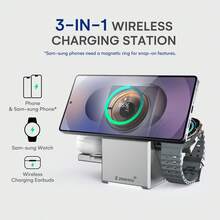 ZeeHoo 3in 1 Charging Station For Galaxy Phone/Apple Phone,Galaxy Watch,Earbuds, Magnetic Charger Stand, Qi2 15W Auto-Rotating Wireless Charging Station - Silver - View 4