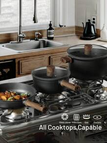 Cookware Set Titanium Non-Stick Pan, Flat Non-Stick Pan, All-In-One For Frying, Boiling And Stir-Frying, Non-Stick Pan For Stir-Frying, Induction Cooker, Universal
