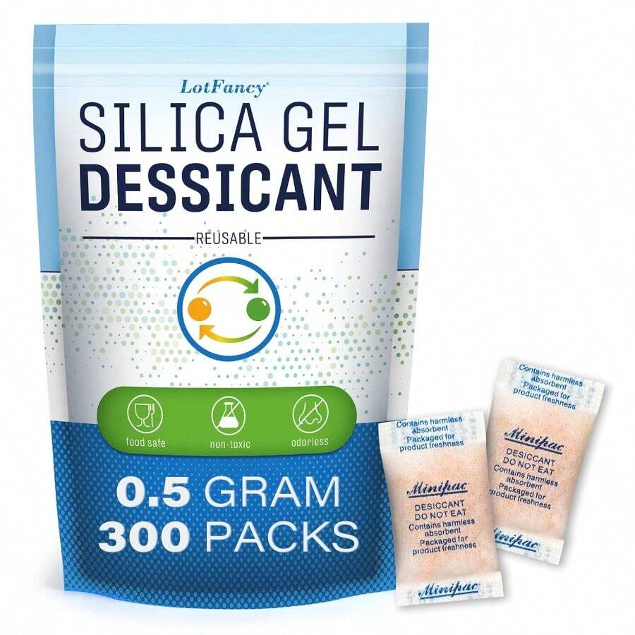 SLotFancy Silica Gel Packets 300 Packs 0.5 Gram Indicating Desiccant Dehumidifier Packets Moisture Absorber Bags For Spices Jewelry Shoes - 白色 - 查看 1