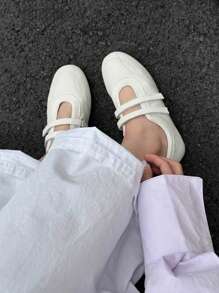 新款春秋英伦风时尚低帮芭蕾平底系带休闲玛丽珍鞋【尺码偏小，请根据尺码表订购】 - 白色 - 查看 6