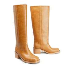 GOTHICTOR Women's Brown Knee High Boots Square Toe Chunky Block Heel Long Boots For Women Comfortable Pull On Riding Boots - 棕色 - 查看 3