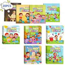 10/20 buc cărți cu stickere de desene animate, stickere distractive pentru activități de călătorie care pot fi lipite în mod repetat, inclusiv subiecte precum raționamentul matematic și memoria, cadouri perfecte de ziua de naștere pentru copii, jucării de Paște, jocuri, stickere, cadouri decorative de Halloween și Crăciun, înapoi la școală