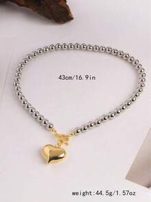 Y2k Stainless Steel Heart Pendant Bead OT Clasp Necklace For Women Men Fashion Geometric Charm Necklace Party Jewelry Gifts - A - 查看 2