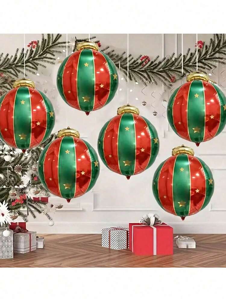 5 个可重复使用的圣诞气球，适用于圣诞节、感恩节悬挂装饰、房间、家居装饰、主题派对背景、新年庆祝、户外花园庭院装饰 - 彩色 - 查看 5