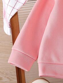 Toddler Bow Decor Print Warm Crew Neck Sweatshirt And Denim Pants Set - Pink - View 6