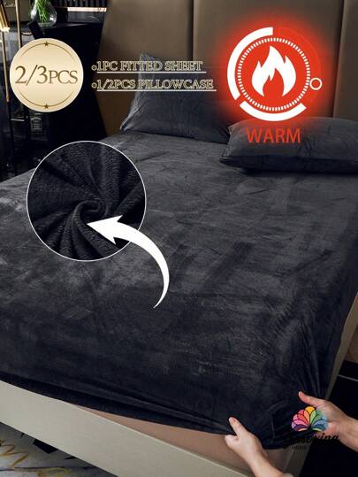 2/3 件深灰色天鹅绒床笠套装温暖柔软纯色毛绒床笠套装特大号双人床尺寸，奢华超柔软舒适床单，带 11.8 英寸深口袋，适合秋冬和春季 1 件床笠 + 1/2 件枕套宿舍床上用品返校床上用品