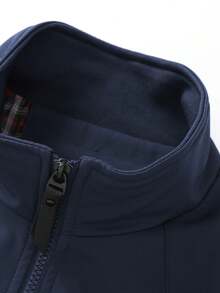 Autumn And Winter Thin New Large Solid Color Jacket Sports Outdoor Business Leisure Stand Up Collar Large Pocket Jacket - Navy Blue - View 9