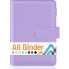 Sooez A5 Notebook Binder, 6 Ring Planner With Stylish Design, Loose Leaf Personal Organizer Cover With Magnetic Buckle Closure, PU Leather Binder For Women With Macaron Colors (Navy Blue)-199606 - Lavender - 查看 2