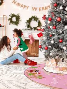 Saia para árvore de Natal Joy, 48 polegadas, boneco de gengibre, tapete para árvore de Natal com lindos enfeites de floco de neve de frutas vermelhas doces para festival de inverno, decoração de festa de Natal e ano novo (rosa) - Rosa - Ver 4