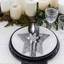 Set di posate decorato con stelle, 12 pezzi, porta posate a forma di fiocco di neve per decorazione tavola natalizia, decorazioni per tavola festiva, accessori per feste natalizie