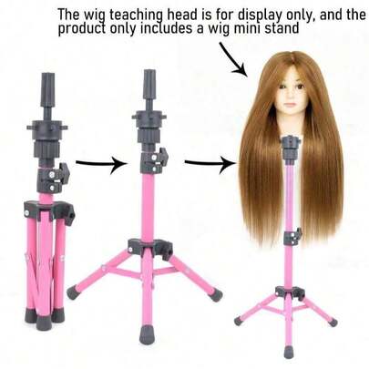 1PC Pink Mini Adjustable Mini Wig Stand Hairdressing Tripod Hairdresser Training Mannequin Head Holder Clamp False Head Mold Stand Hair Wig