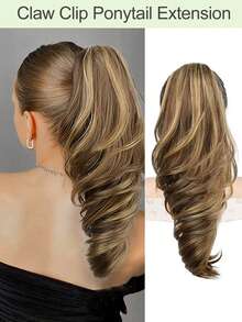 马尾辫接发，18 英寸波浪爪夹接发，适合女性，轻盈蓬松的合成纤维马尾辫假发，自然柔软，易于佩戴 - 彩色 - 查看 19
