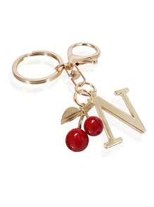 高级优雅金色字母钥匙扣，A-Z 3D字母吊坠，樱桃装饰，时尚合金钥匙扣，包包/背包挂饰，汽车钥匙链，女士完美日常配饰，情侣礼物，经典简约钥匙扣，装饰品，包包配件，适合赠送朋友、家人、情侣、女友，重要礼物，节日纪念品，返校礼物，教师节礼物 - 彩色 - 查看 26