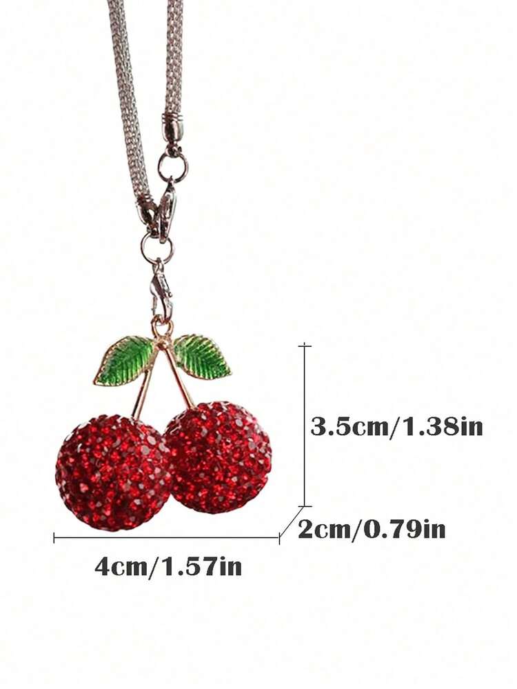 1pc Car Rearview Mirror Cherry Rhinestone Decorative Pendant For Women's Interior Decoration Accessories - Multicolor - View 3