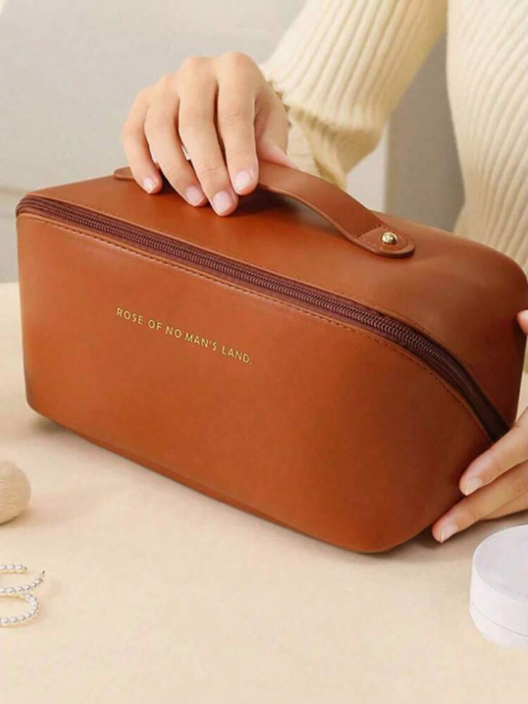 1pc Large Capacity Multi-Layer Compartment PU Waterproof Zipper Makeup Bag, Handheld Large Capacity PU Waterproof Makeup Case, Detachable Multi-Layer Makeup Organizer, Detachable Makeup Brush Bag, Portable Travel Lipstick Storage Bag, Toiletry Bag, Cosmetics & Skincare Storage Organizer, Suitable For Travel - Multicolor - View 4