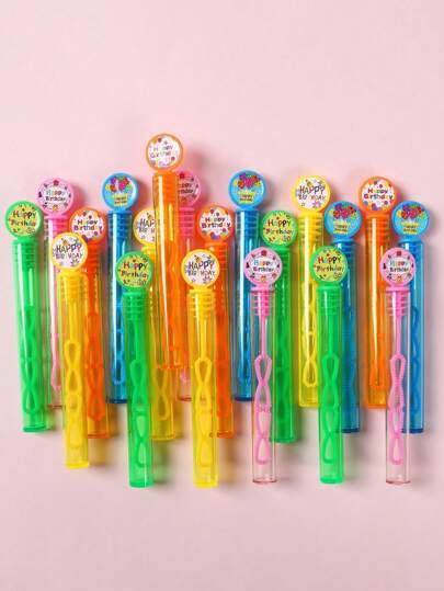 10/20 piezas Patrón de pegatinas de feliz cumpleaños, tubo de burbujas de ducha de bebé, patrón de feliz cumpleaños 1er fiesta de cumpleaños pegatinas DIY tubo delgado, tubo de burbujas de soplado transparente DIY para fiesta, decoración de ducha de bebé, tubo de burbujas con pegatinas de feliz cumpleaños para decoración de fiesta de recién nacido niño/niña, regalos de baby shower, regalos de cumpleaños, accesorios de fotografía (sin agua de burbujas)