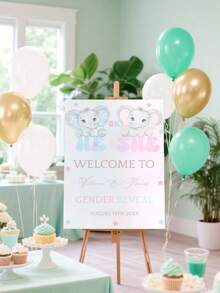 Personalized Name Elephant Gender Reveal Welcome Sign, Customizable Pastel Pink And Blue Baby Shower Poster, Baby Shower, Gender Reveal Poster - Multicolor - View 4
