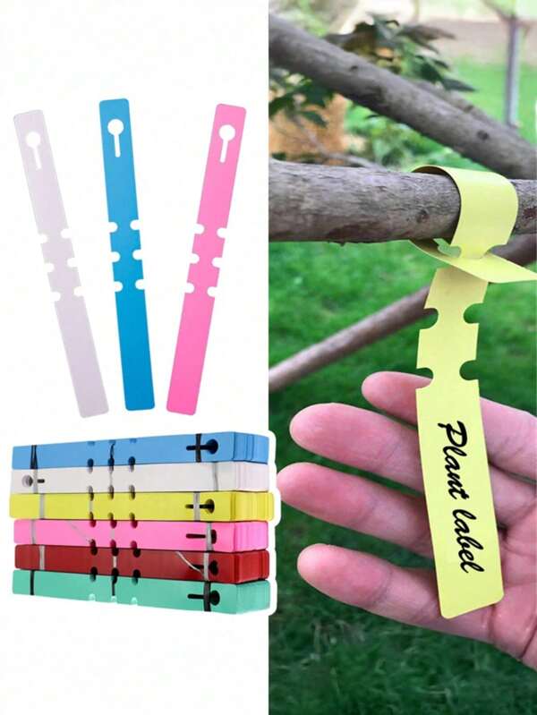 100 piezas Conjunto de anillos impermeables para etiquetas de plantas, flores y semilleros, etiquetas de plástico para orquídeas con hebilla de marcado