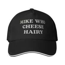 Funny "Mike Who Cheese Hairry" Trucker Hat - Adjustable Snapback Baseball Cap For Men & Women, White With Black Text, Casual Humorous Gag Gift, Hand Washable, Funny Trucker Hat, Humorous Apparel, Classic Baseball Cap, Nonelastic Fabric - 黑色 - 查看 6