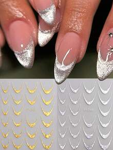 14 Color French Nail Stickers Cute Colorful French Nails Gold And Silver Metal Y2K French Charm Nail Art Decoration Nail Stickers Self-Adhesive Nail Stickers DIY Nail Art Supplies (2pcs/3pcs/6pcs/14pcs) - Multicolor - View 20