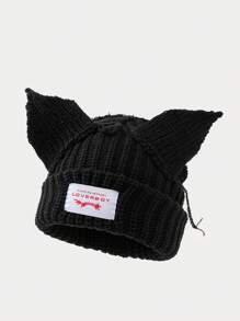 1 件女士时尚汽车刺绣护耳针织帽，适合秋冬季日常佩戴和旅行、上学