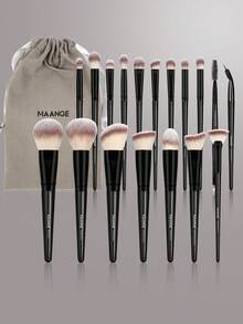 MAANGE 2/18/20支装柔软化妆刷套装，包含散粉刷、腮红刷、遮瑕刷、修容刷、鼻影刷、眼影刷、染眉刷、眉刷、眼线刷、唇刷、细节刷，附赠1个粉色天鹅绒收纳袋，适合日常旅行、赠送、专业化妆刷套装，包含全套化妆刷。 - 黑色 - 查看 4