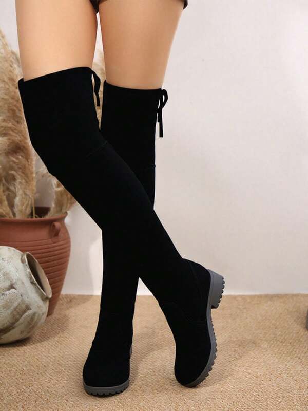 Nuevas botas por encima de la rodilla para mujer con tacones gruesos elásticos, antideslizantes, finas y versátiles