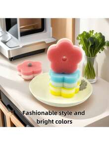 Petal-Shaped Multi-Functional Double-Layer Temperature-Sensitive Scrub Sponge, Effective Stain Removal, Double-Sided Kitchen Sponge - Temperature-Sensitive, Scratch-Resistant Cleaning Pad, Suitable For Tableware. Suitable For Modern Kitchen Sink, Convenient Wall-Mounted Tableware Cleaning