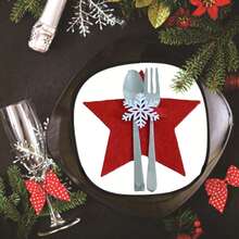 Set di posate decorato con stelle, 12 pezzi, porta posate a forma di fiocco di neve per decorazione tavola natalizia, decorazioni per tavola festiva, accessori per feste natalizie