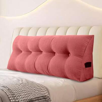 Large Triangular Headboard Pillows Long Backrest Positioning Support Bolster Bed Wedge Pillow With Side Pockets Reading Bed Rest Pillow With Removable Cover(Rusty Red-Dorm-24x8x20in