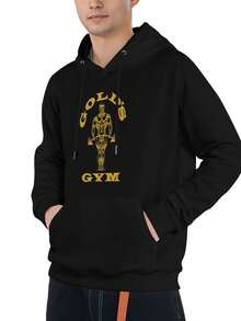Men's Golds Gym Print Hoodie -  Pocket, Long Sleeve, Hooded, Loose Fit, Casual, Autumn Winter Wear, Perfect Gift For Him - 黑色 - 查看 4