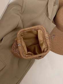 时尚草编包，女士小众时尚编织森林风链条单肩包，休闲百搭斜挎包，适合外出、约会、购物、送礼、通勤等各种场合 - 卡其色 - 查看 11