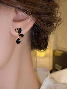 1 Đôi bông tai bướm hình giọt nước cao cấp thời trang cá nhân hóa dành cho nữ - màu đen - Xem 3