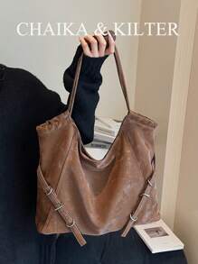 1 件纯色 PU 皮革时尚女士单肩包，休闲复古手提包，带按扣和拉链，大容量手提包适合旅行、购物、约会、女士礼物，适合少女、大学生、初学者和白领工作者，非常适合办公室、学校、工作、商务、通勤、户外、旅行、徒步旅行