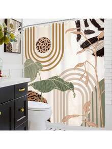 Boho Shower Curtain 66x72 Inch, Multi-Size, Abstract Retro Mid Century Shower Curtains For Bathroom Decor,Minimalist Tropical Modern Shower Curtain Set Home Decor With Hooks - A11-綠色 - 查看 3