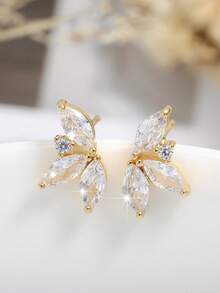 rakol 2pcs Gold-Color Cubic Zirconia Stud Earrings - Gold - View 3