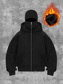 Women's Fashion Street Hip-Hop Double-Layer Hooded Cardigan Sweatshirt, Autumn And Winter Women's Outerwear. Versatile And Simple Women's Autumn And Winter Clothing. Cool Women's Long Zipper Cardigan Sweatshirt, Comfortable With Full Privacy And Security, Double Hooded Hooded Cardigan Sweatshirt. - Black - View 2