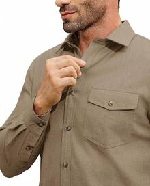 Flannel Shirt For Men Long Sleeve Mens Dress Shirts Cotton Casual Button Down Shirt Big Work Shacket Jacketshalloween - 卡其色 - 查看 9
