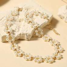 1-Piece New Creative Retro Simple Pearl Necklace Women's Light Luxury Exquisite Clavicle Chain Neck Chain High Fashion Jewelry Accessories - Vòng cổ ngọc trai - Xem 2