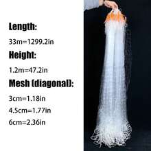 Three-Layer White Fishing Net, Sticky Net 33m Long And 1.2m High, Inner Net 1.18in/1.77in/2.36in, Durable And Strong For Catching Crucian Carp, Suitable For All Kinds Of Fish