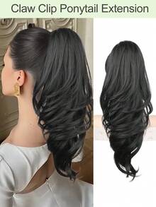 马尾辫接发，18 英寸波浪爪夹接发，适合女性，轻盈蓬松的合成纤维马尾辫假发，自然柔软，易于佩戴 - 彩色 - 查看 18