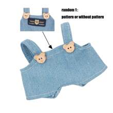 Fischerhut und Latzhose Set, für LABUBU, kombiniert mit gestrickter Perlen Handtasche und Schuhen, modische Accessoires und Zubehör (ohne Plüschpuppe, nur Kleidung und Accessoires)