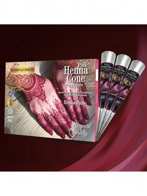 Conos de pasta de henna rosa, tatuaje de henna temporal, pasta de tatuaje de henna semi-permanente, pintura de plantilla de henna resistente al agua para arte corporal