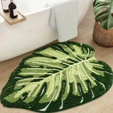 Green Leaf Bath Rug For Bathroom Soft And Absorbent Bath Mat Non-Slip Fuzzy Floor Rug For Home - 綠色 - 查看 1