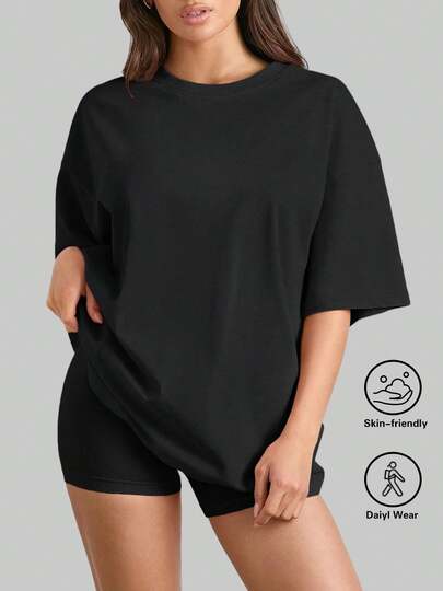 SUPEKYKO Plus Size Women Short Sleeve T-Shirt - Loose Fit Activewear Top, Suitable For Fitness, Yoga And Casual Wear | All Season Black Summer Sports