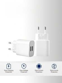 EU Standard White Dual USB Charger 2.4A Quick Charging Plug Adapter Dual Port For Smartphone, Compatible With Apple, Suitable For Smart Phones And Devices Suitable For Travel, Office, Dorm, And Home Multi-Port Nan Fast Charging - EU C Type Plug(220-240V) - View 3
