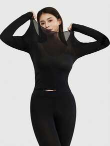 Seamless Thermal Underwear Thermal Long Sleeve Top Autumn Winter Bottoming Ultra-Thin Pullovers Shirt T-Shirt Solid Casual Elastic Pullover Intimate Thermal Underwear Lingerie