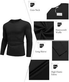 Men's Long Sleeve Shirts Honeycomb Waffle Pullover Sweater Crewneck Thermal Tops Lightweight Undershirts - Light Grey - View 7