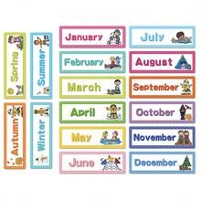 16PC English Week/Month Seasonal Word Card English Early Education Flash Card, Teaching Aids, (Week Card) Seasonal Card) Classroom Decoration, Commonly Used Word Cards, Erasable And Writable, Flash Cards, Puzzle (Some Accessories May Be Random)